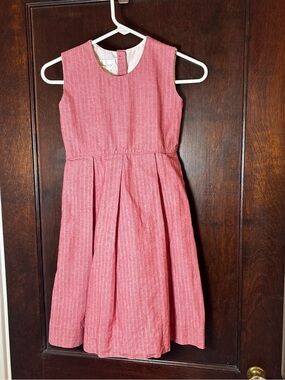 Strasburg Girl’s Dress 7Y 100% Cotton Red Herringbone Pinafore Sleeveless Button
